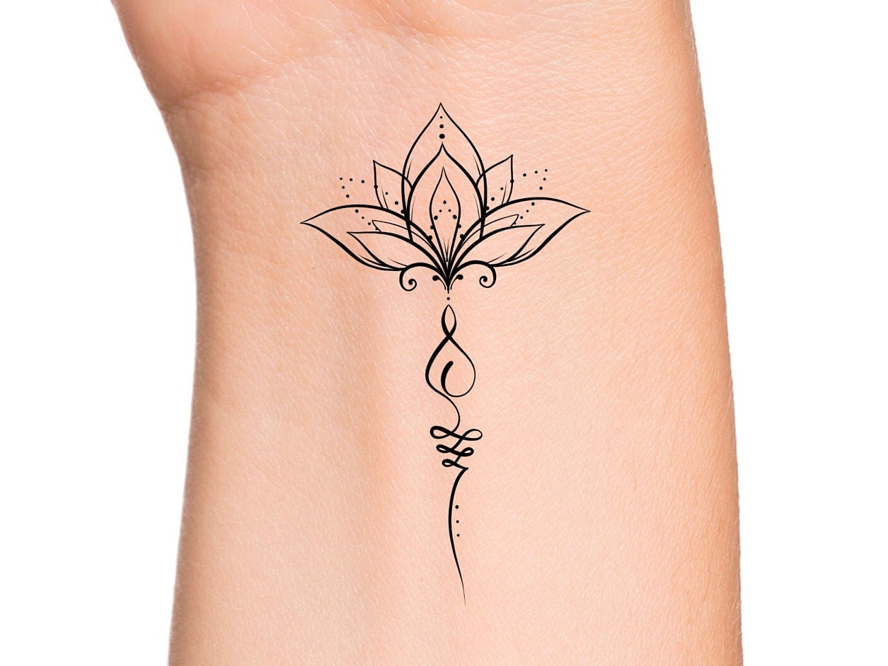 Lotus Unalome Temporäres Tattoo/Kleines Blumen Handgelenk Tatto von Etsy - LittleCuteTattoo