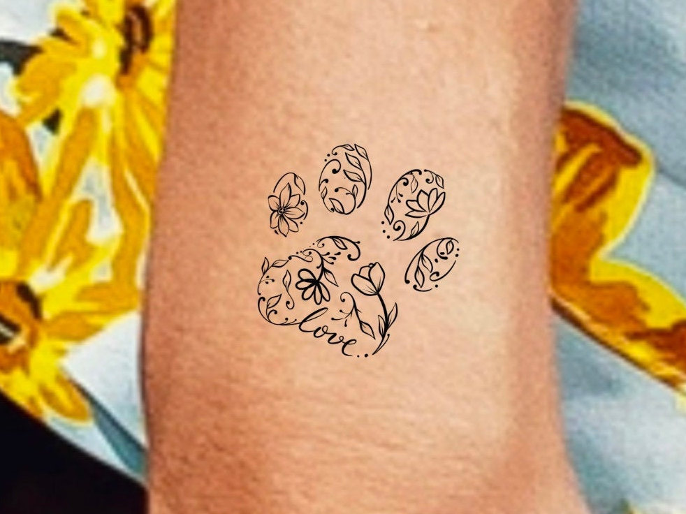 Pfotenabdruck Blumen Temporäres Tattoo/Florales Hund von Etsy - LittleCuteTattoo