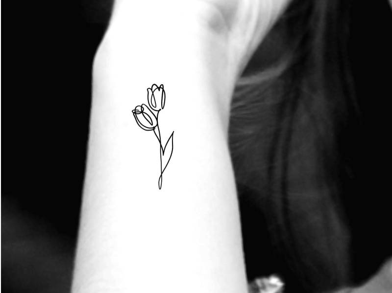 Single Line Blumen Temporäres Tattoo von Etsy - LittleCuteTattoo