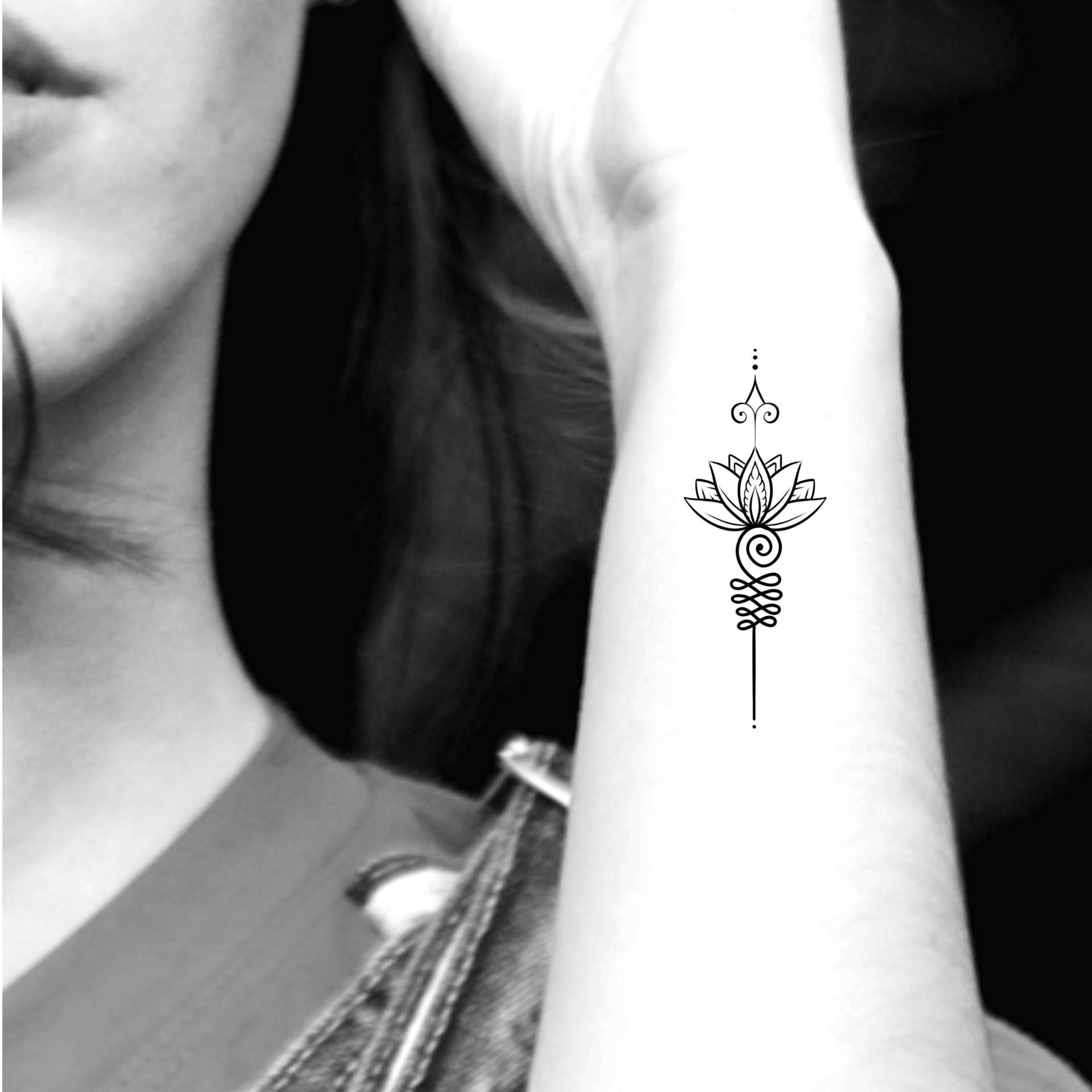 Unalome Lotus Temporäres Tattoo/Blumen Tattoos von Etsy - LittleCuteTattoo