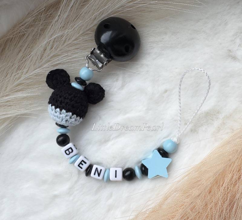 Personalisierte Schnullerkette Mit Name Schnullerclip Baby Blau Stern Schwarz Babygeschenk Zur Geburt Junge Schnullerhalter Personalisiert von Etsy - LittleDreamPearl