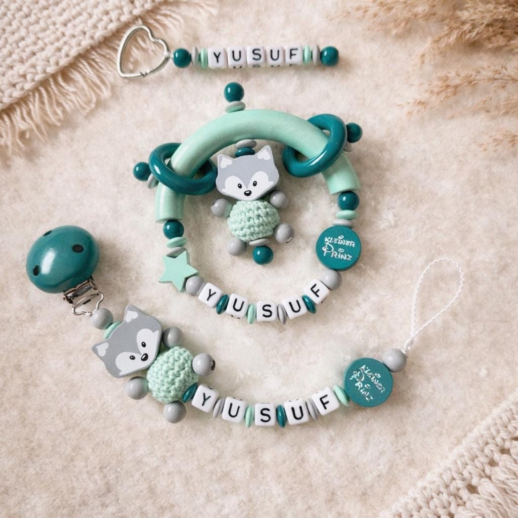 Personalisierte Schnullerkette Mit Name | Schnullerclip Junge Mint Türkis Baby Geschenk Zur Geburt Schnullerhalter Personalisiert von Etsy - LittleDreamPearl
