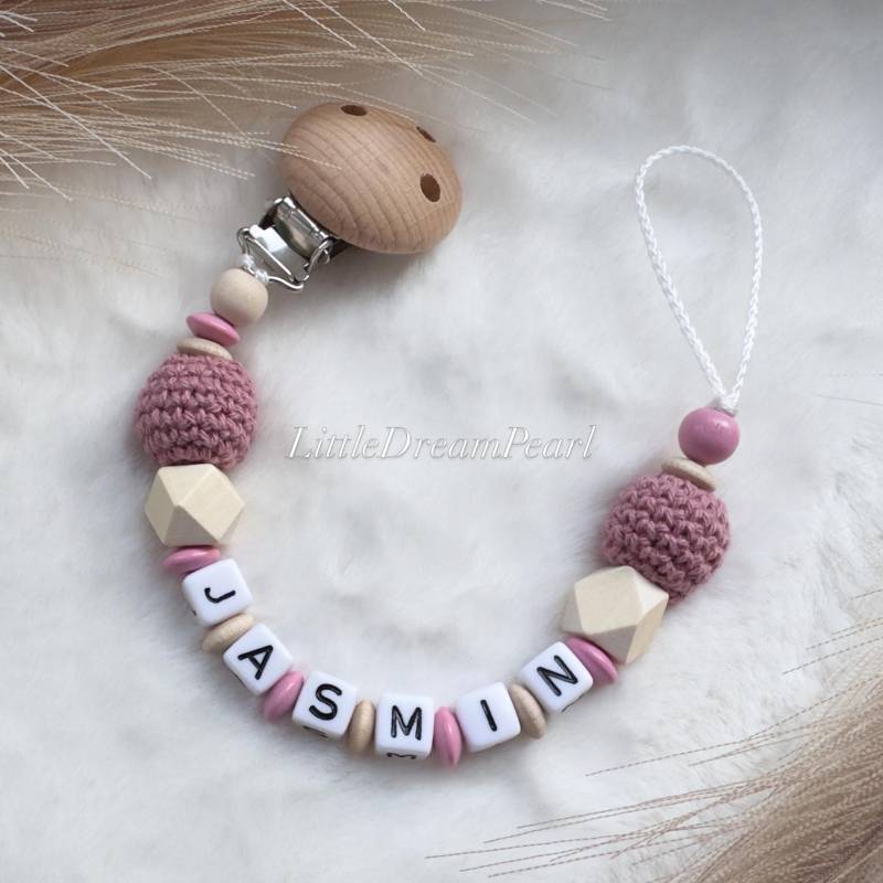 Personalisierte Schnullerkette Mit Name | Schnullerclip Mädchen Rosa Baby Geschenk Zur Geburt Schnullerhalter Personalisiert von Etsy - LittleDreamPearl