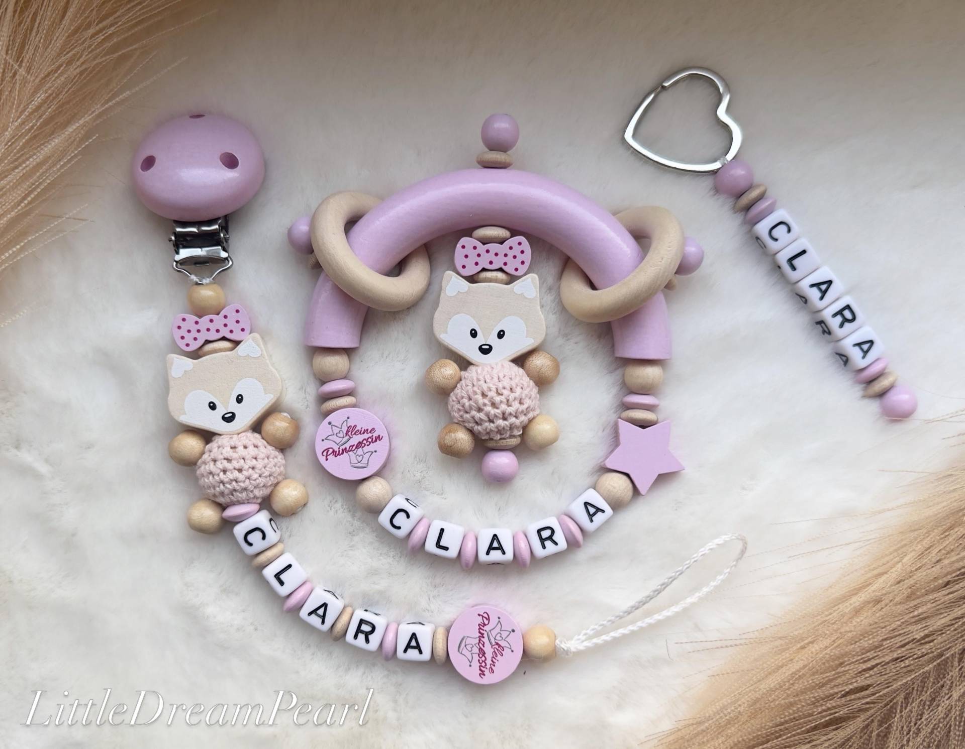 Personalisierte Schnullerkette Mit Name | Schnullerclip Mädchen Rosa Beige Baby Geschenk Zur Geburt Schnullerhalter Personalisiert von Etsy - LittleDreamPearl