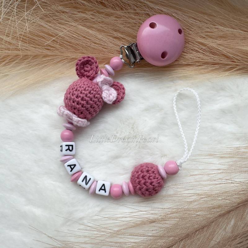 Personalisierte Schnullerkette Mit Namen Design Maus Schleife Rosa Altrosa Herz Stern Kleine Prinzessin von Etsy - LittleDreamPearl