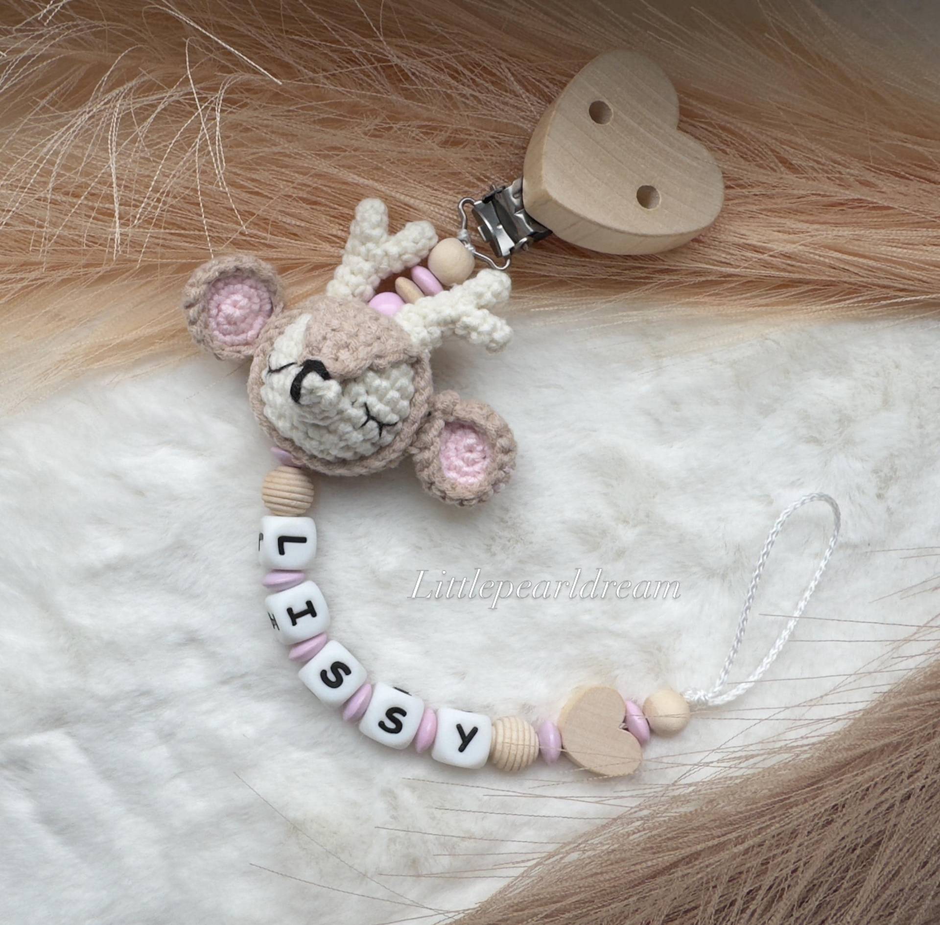 Personalisiertes Schnullerkette Mit Namen Design Reh Rosa Beige Herz Kleine Prinzessin von Etsy - LittleDreamPearl
