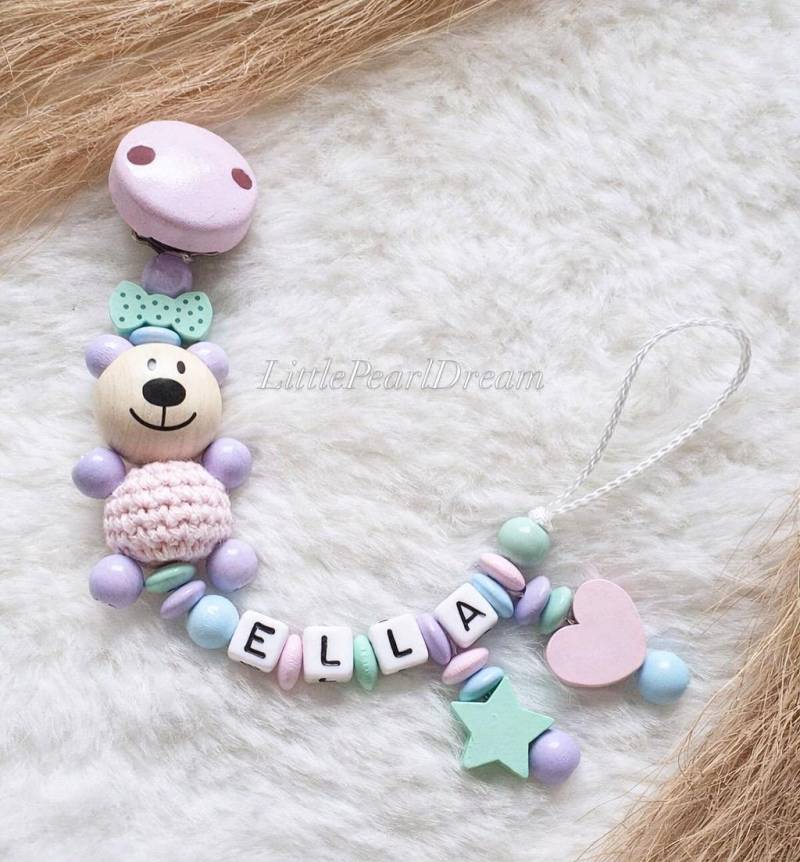 Personalisiertes Schnullerkette Mit Namen Design Reh Rosa Beige Herz Kleine Prinzessin von Etsy - LittleDreamPearl
