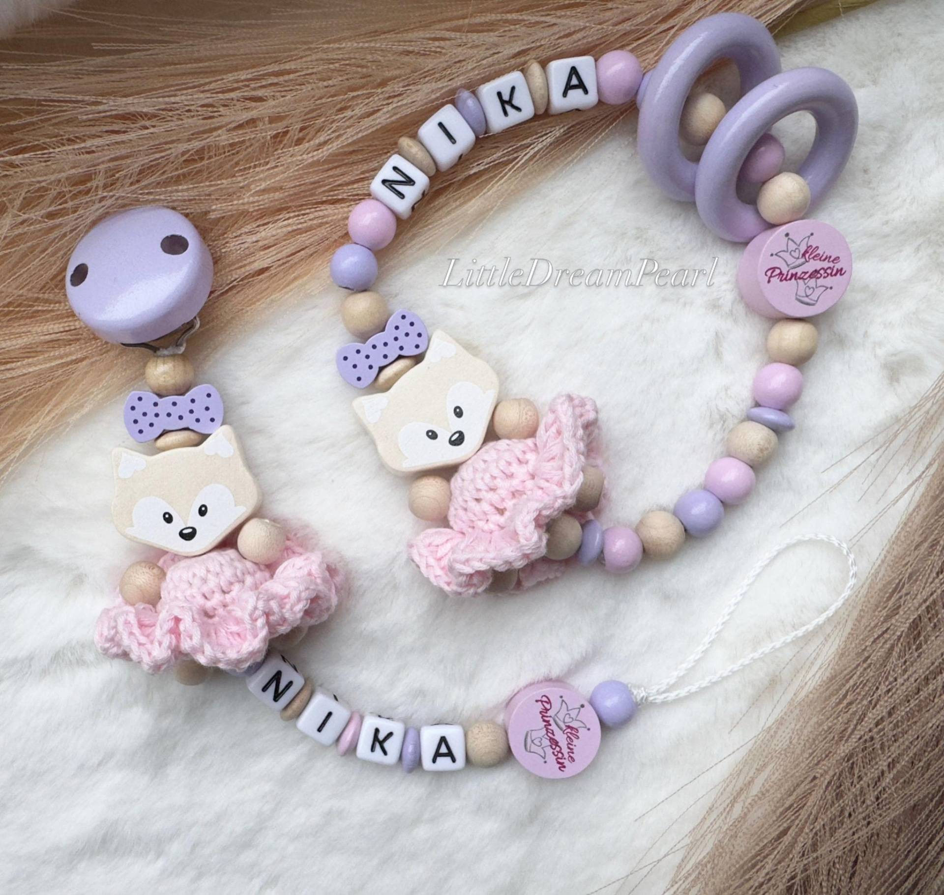 Schnullerketten Set Mit Namen Personalisierte Schnullerkette Mädchen Baby Geschenk Zur Geburt Holz Fuchs Kleid Babyartikel von Etsy - LittleDreamPearl