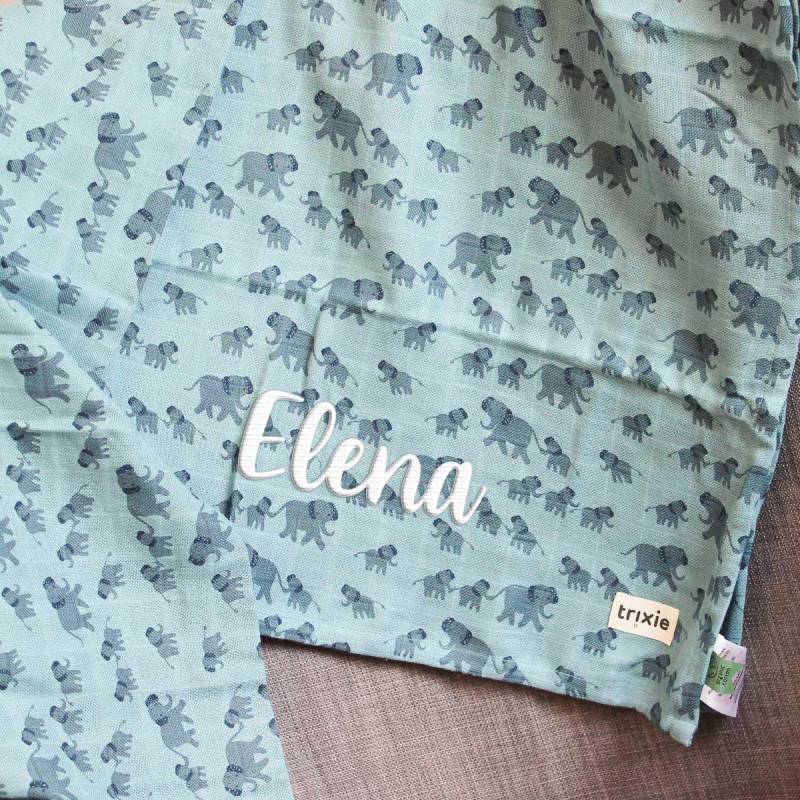 Multifunktionales Musselin-Spucktuch Elefant Personalisierbar, Wickeltuch Blau Trixie, Babygeschenk Junge Mit Namen von Etsy - LittleStarsGeschenke
