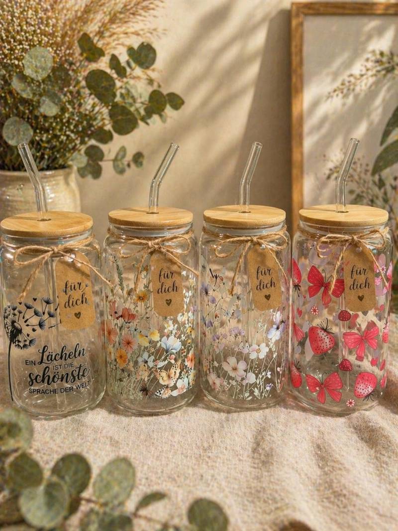 Glas Mit Motiv, Strohhalm Und Deckel Glas Mit Motiv, Strohhalm Und Deckel von Etsy - LittlecreaturehomeDE