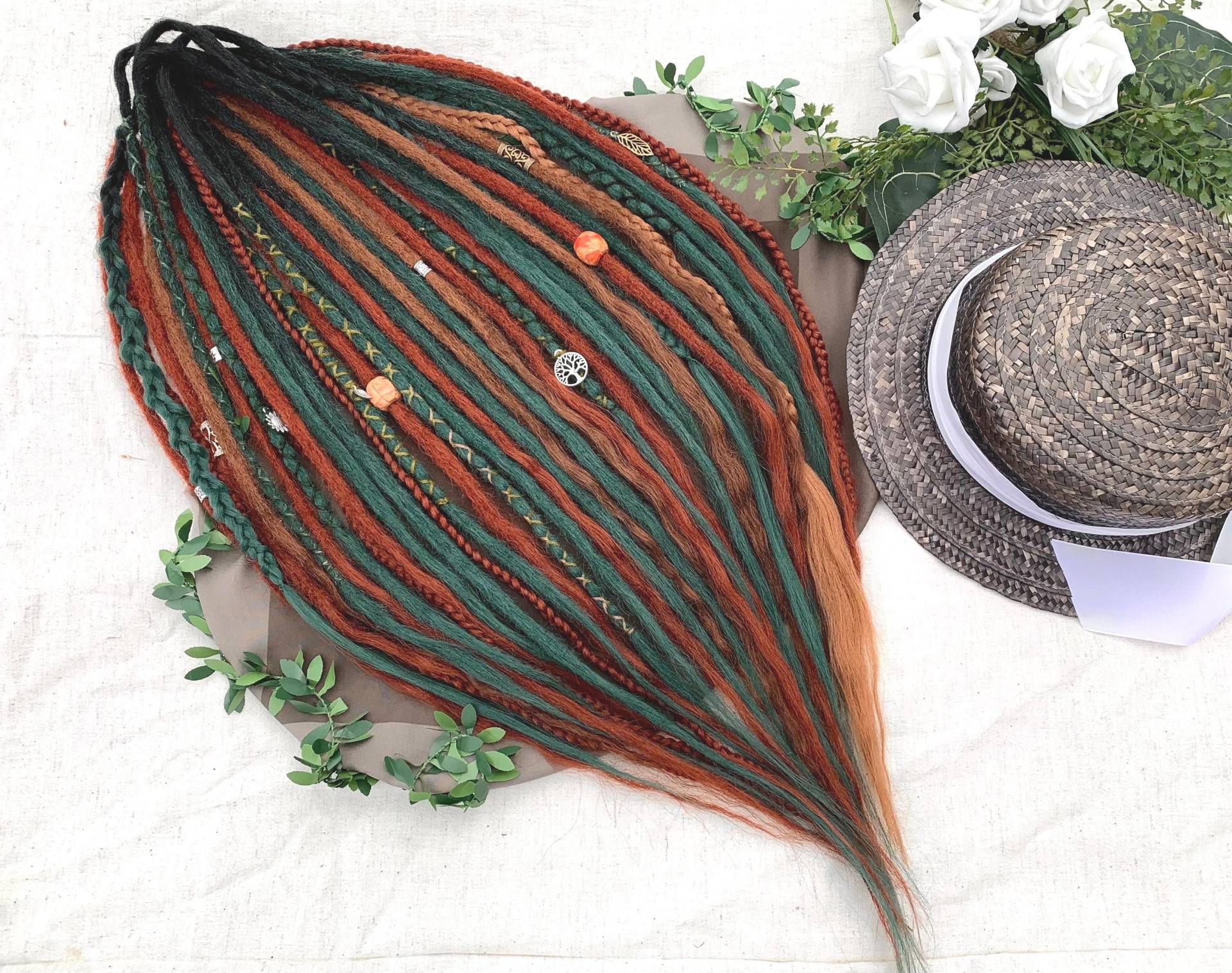 Celtic Herbalist Handmade Custom Made Dreadlock Extensions Synthetic Dreads in Copper & Green von Etsy - LivanaDreadart