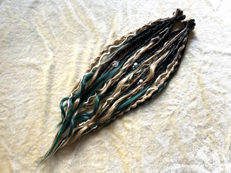 Forest Feeling Boho Handmade Dreadlocks Extensions Custom Made Synthetic Dreads Blond Lightblond Seagreen Brown Ombre von Etsy - LivanaDreadart