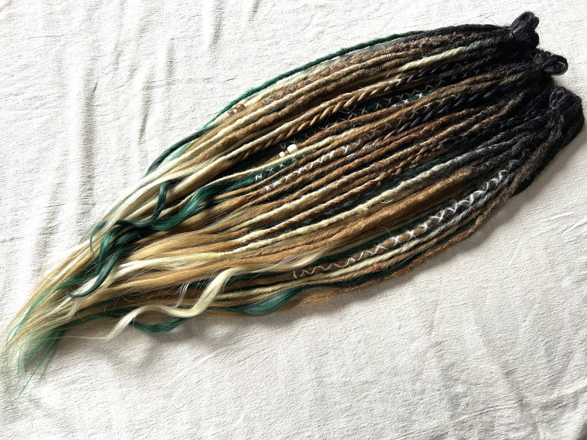 Forest Feeling With Curly Ends Handmade Dreadlocks Extensions Custom Made Synthetic Dreads Blond Lightblond Seagreen Brown Ombre von Etsy - LivanaDreadart