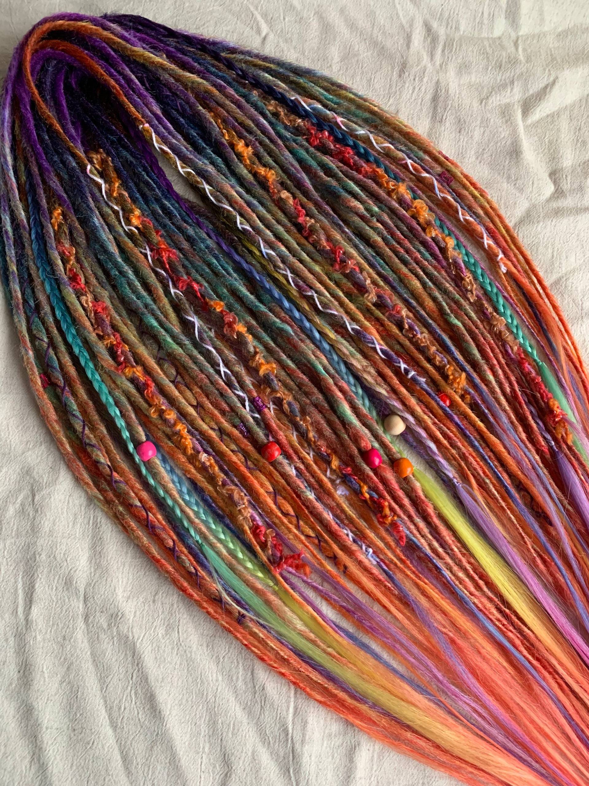 Rainbow Love | Custom Made Dreadlocks Extensions Synthetic Dreads Blonde Blue Pink Lilac Rose Orange von Etsy - LivanaDreadart