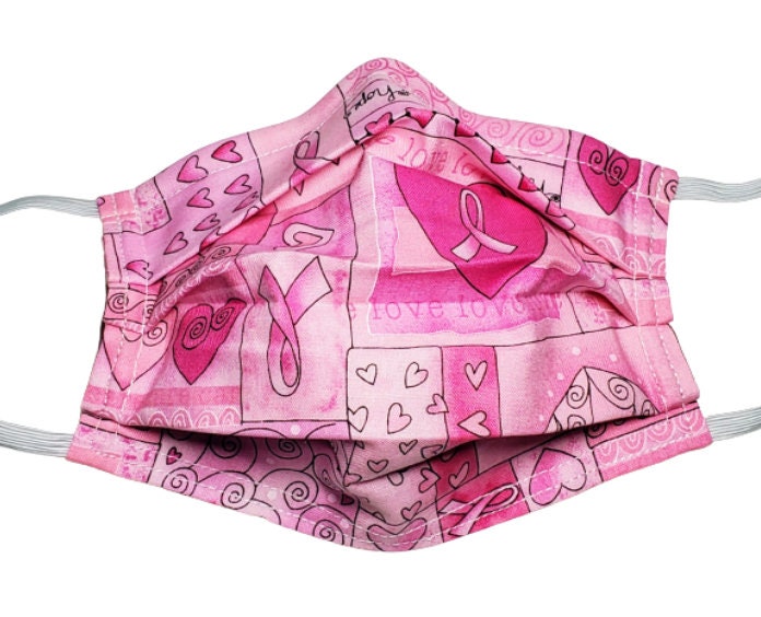 Brustkrebs-Bändernmaske Handgefertigte Wiederverwendbare Einstellbare Gesichtsmaske Mit Nasenklemmendraht Und Filterfachdoppelschicht 100% Baumwolle von Etsy - LochNessLocker