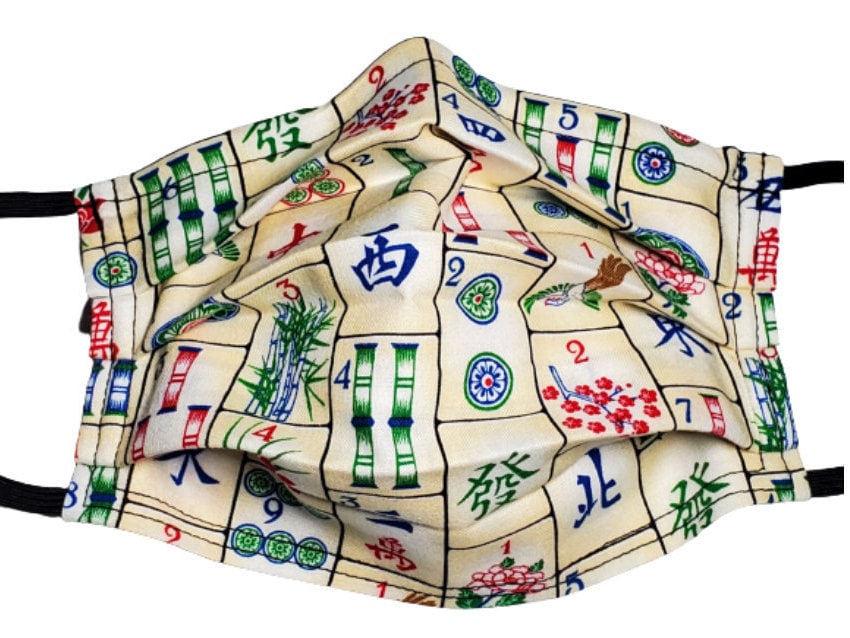 Mahjong Match Maske Handgefertigte Wiederverwendbare Einstellbare Gesichtsmaske Mit Nasenklemme Draht Und Filterfach Doppelschicht 100% Baumwolle von Etsy - LochNessLocker