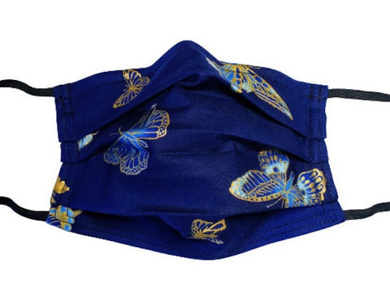 Metallic Blue Schmetterlinge Wiederverwendbare Verstellbare Gesichtsmaske Mit Filterfach Und Nasenklemmendraht von Etsy - LochNessLocker