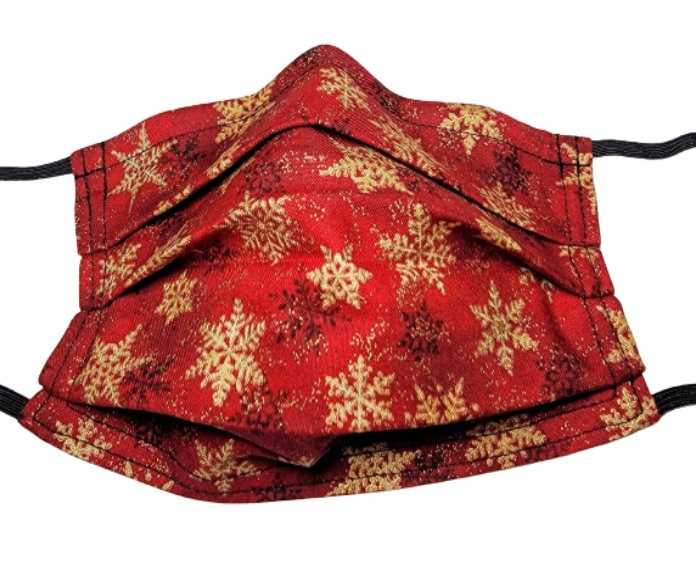 Metallic Rot Und Gold Schneeflocken Weihnachtsmaske Wiederverwendbare Gesichtsmaske Mit Nasennadel Draht Filterfach Doppellagig 100% Baumwolle von Etsy - LochNessLocker