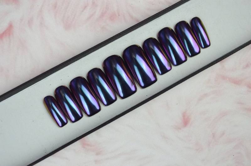 Duochrome Nägel Blau Luxury Press On, Freihändig, Drücken Sie Auf Nägel, Kleber Auf, Handbemalte Stiletto von Etsy - LooveBeauty