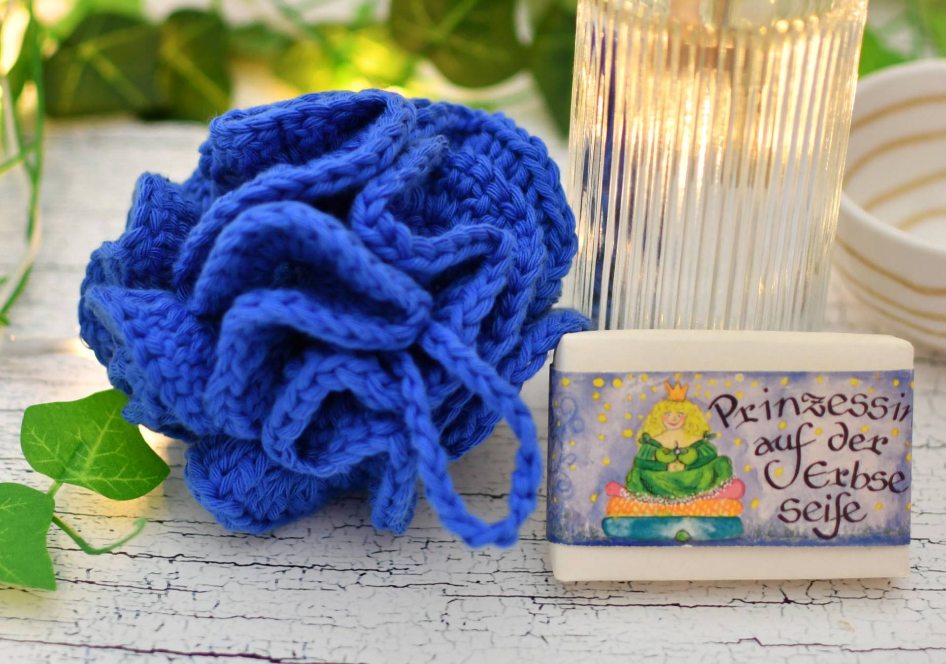 Set Duschschwamm + Seife Duschpuschel Zerowaste Duschen Baumwolle Blau von Etsy - LottasLaden