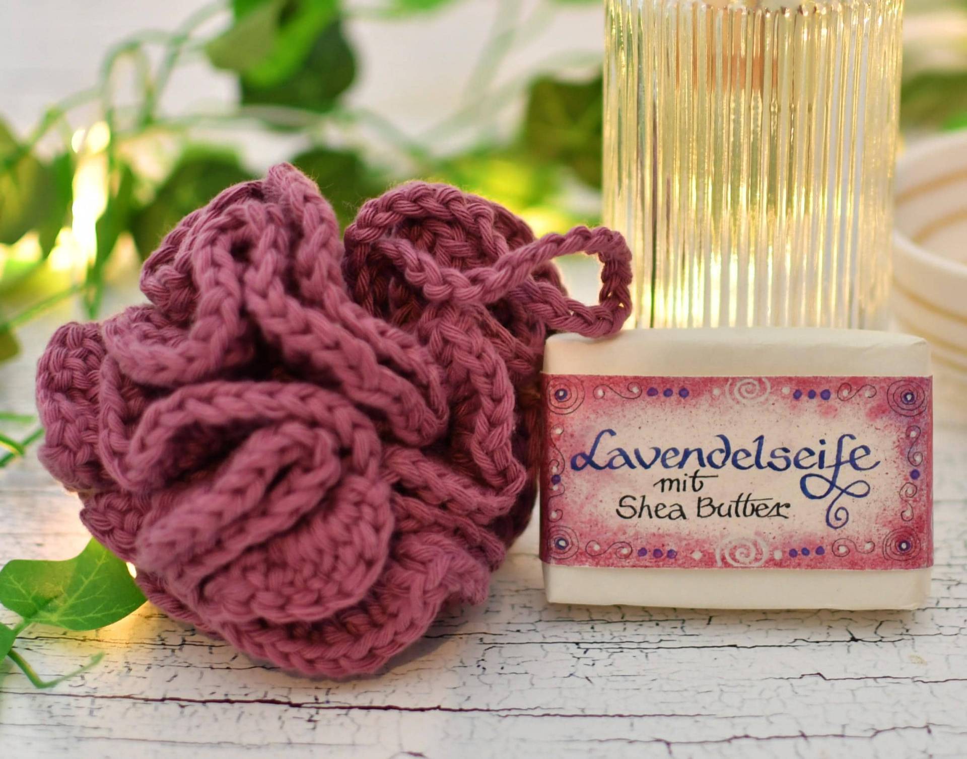 Set Duschschwamm + Seife Duschpuschel Zerowaste Duschen Baumwolle Lavendel von Etsy - LottasLaden