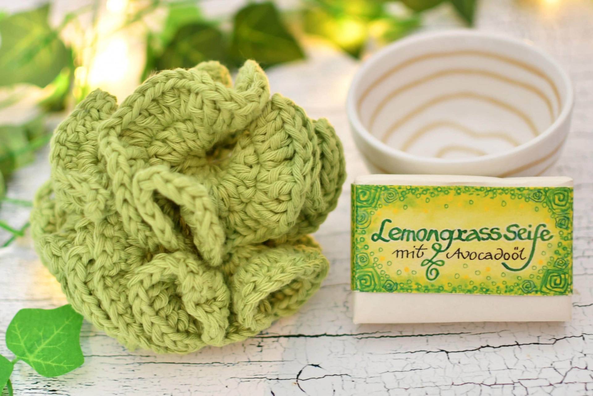 Set Duschschwamm + Seife Duschpuschel Zerowaste Duschen Baumwollschwamm Lemongrass von Etsy - LottasLaden