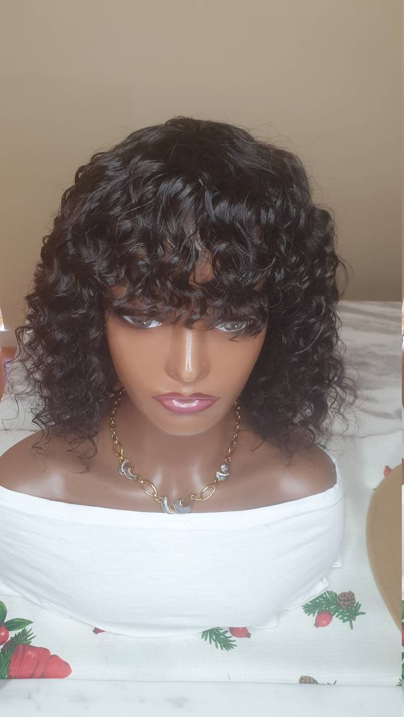 12Inches Lockige Perücke Mit Pony/Fransen/Deep Wave Pony/Locken Echthaar Perücke/Fransen von Etsy - LouiseHairFeel