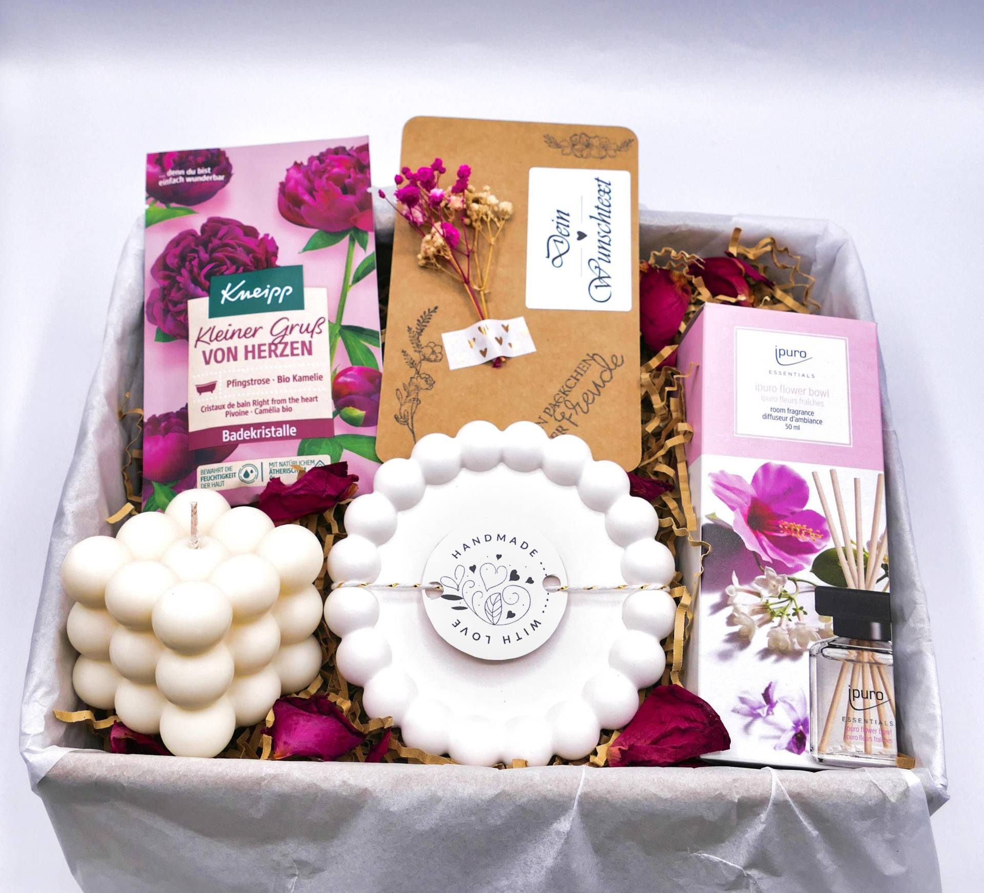Geschenk Muttertag Handgemachte Bubble Kerze | Geschenkset Für Frauen Mit Rosen Schmuck Untersetzer Geschenkbox Raumduft von Etsy - LovelyMomentShop