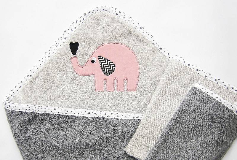 Kapuzenhandtuch 3Er Set Herzifant Altrosa | Mit Name Baby Geschenk Zur Geburt Kapuzenbadetuch Personalisiert von Etsy - LuMaluShop