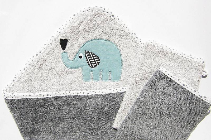 Kapuzenhandtuch 3Er Set Herzifant Aqua | Mit Name Baby Geschenk Zur Geburt Kapuzenbadetuch Personalisiert von Etsy - LuMaluShop