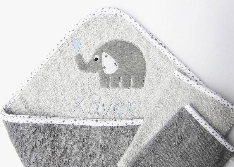 Kapuzenhandtuch 3Er Set Herzifant | Mit Name Baby Geschenk Kapuzenbadetuch Personalisiert von Etsy - LuMaluShop