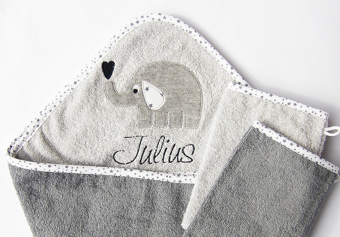 Kapuzenhandtuch 3Er Set Herzifant | Mit Name Baby Geschenk Kapuzenbadetuch Personalisiert von Etsy - LuMaluShop