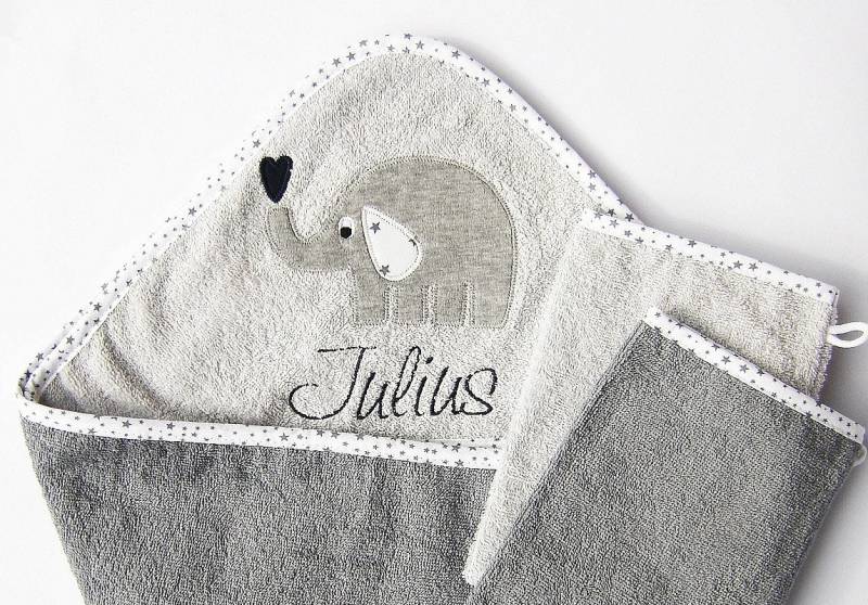 Kapuzenhandtuch 3Er Set Herzifant | Mit Name Baby Geschenk Kapuzenbadetuch Personalisiert von Etsy - LuMaluShop