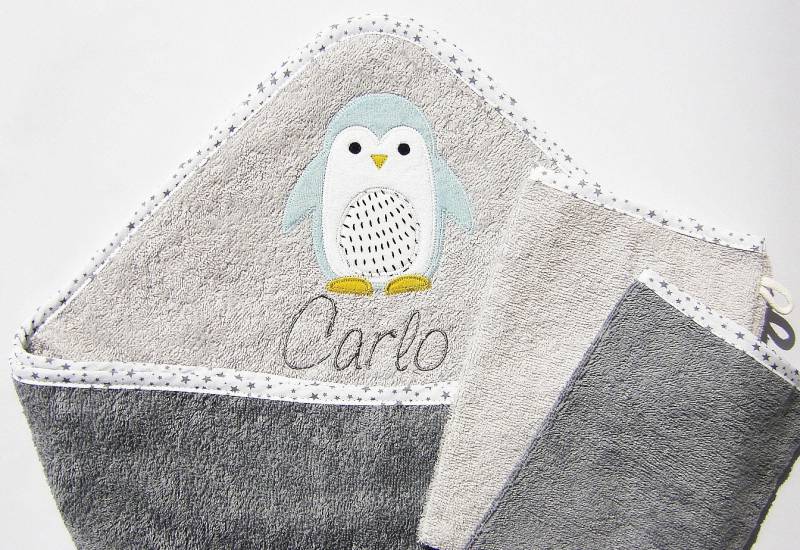 Kapuzenhandtuch 3Er Set Pinguin | Mit Name Baby Geschenk Kapuzenbadetuch Personalisiert von Etsy - LuMaluShop