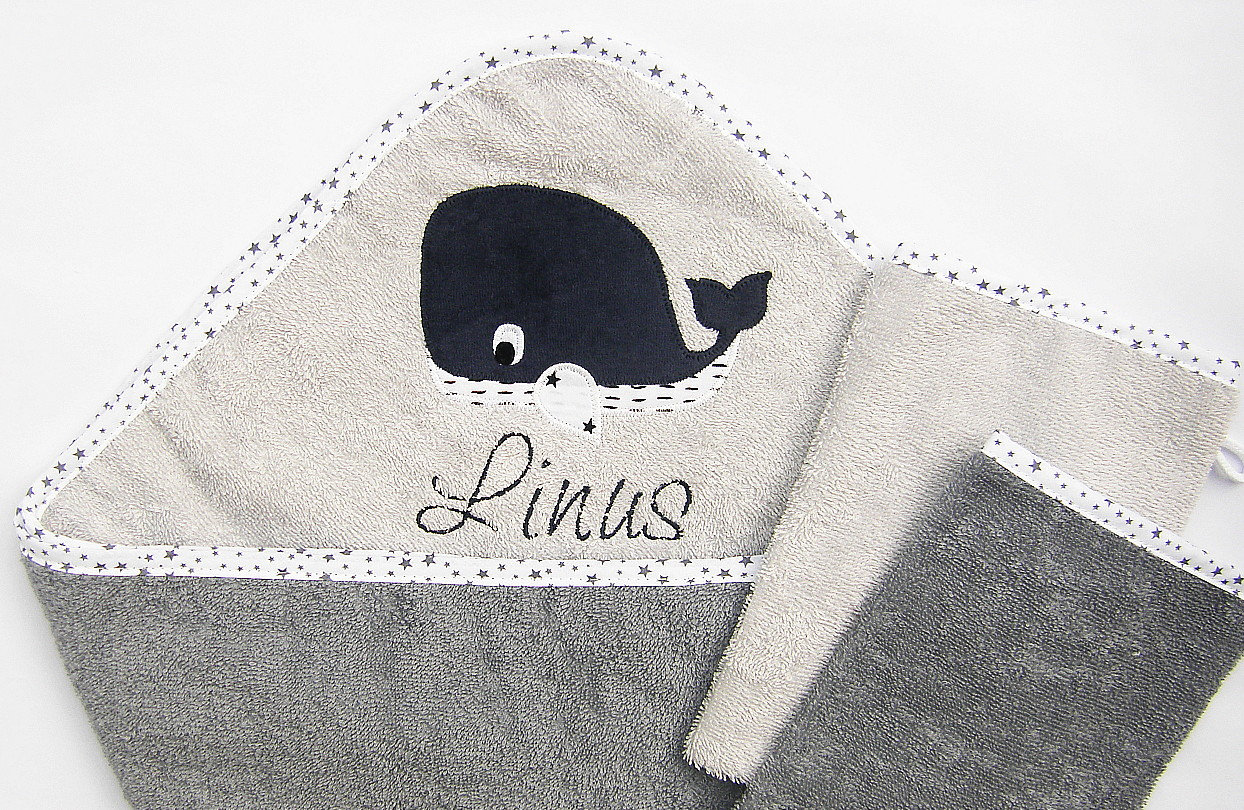 Kapuzenhandtuch 3Er Set Wal Nachtblau | Mit Name Baby Geschenk Kapuzenbadetuch Personalisiert von Etsy - LuMaluShop