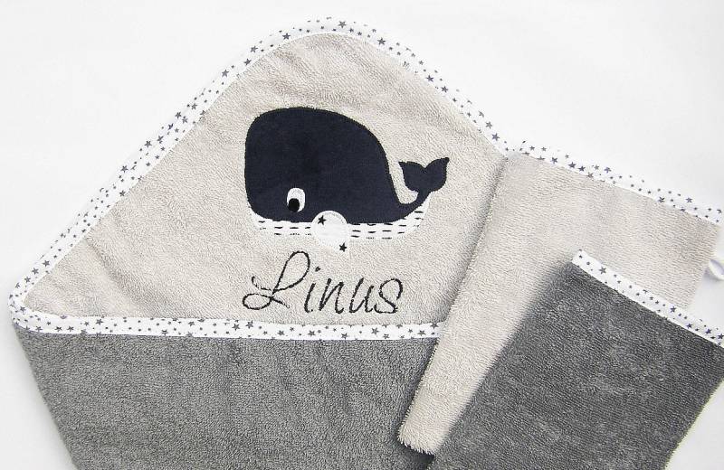 Kapuzenhandtuch 3Er Set Wal Nachtblau | Mit Name Baby Geschenk Kapuzenbadetuch Personalisiert von Etsy - LuMaluShop