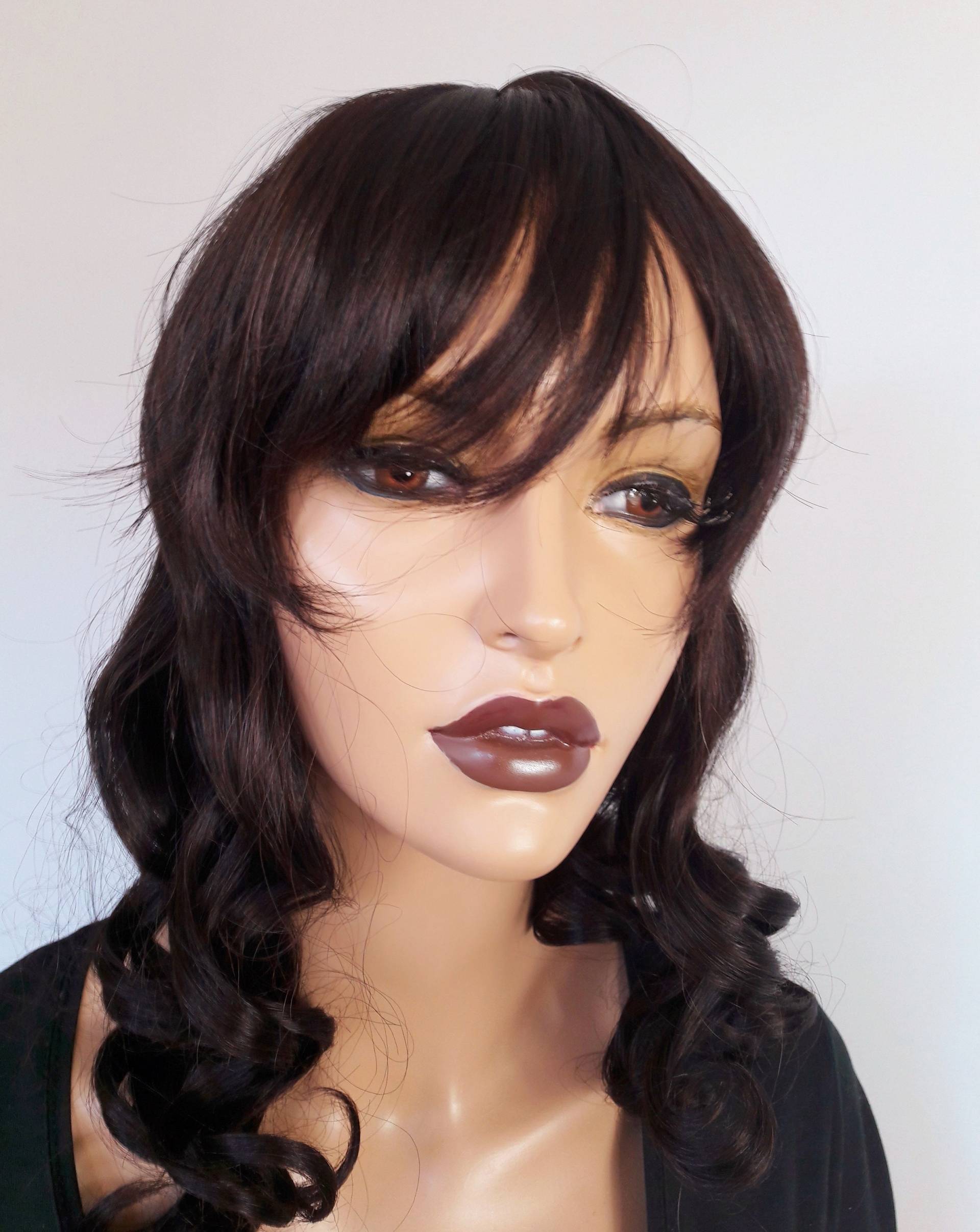 Damen Perücke Kopfbedeckung Dunkel Braun Schulterlang Lockig 100%kanekalon Statt Mütze Chemo Haarprobleme Damen Perücke Kopfbedeckung Dunkel Braun Schulterlang Lockig 100%kanekalon Statt Mütze Chemo Haarprobleme von Etsy - Ludeline