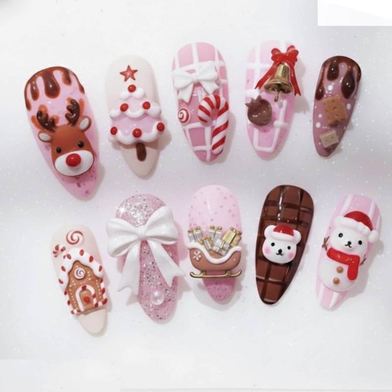 Handmade 3D Pink Christmas Press On Nails | Kawaii Reindeer & Bear Holiday Nail Set Cute Gingerbread, Snowman & Bow Art Handmade 3D Pink Christmas Press On Nails | Kawaii Reindeer & Bear Holiday Nail Set Cute Gingerbread, Snowman & Bow Art von Etsy - LudwigKunst
