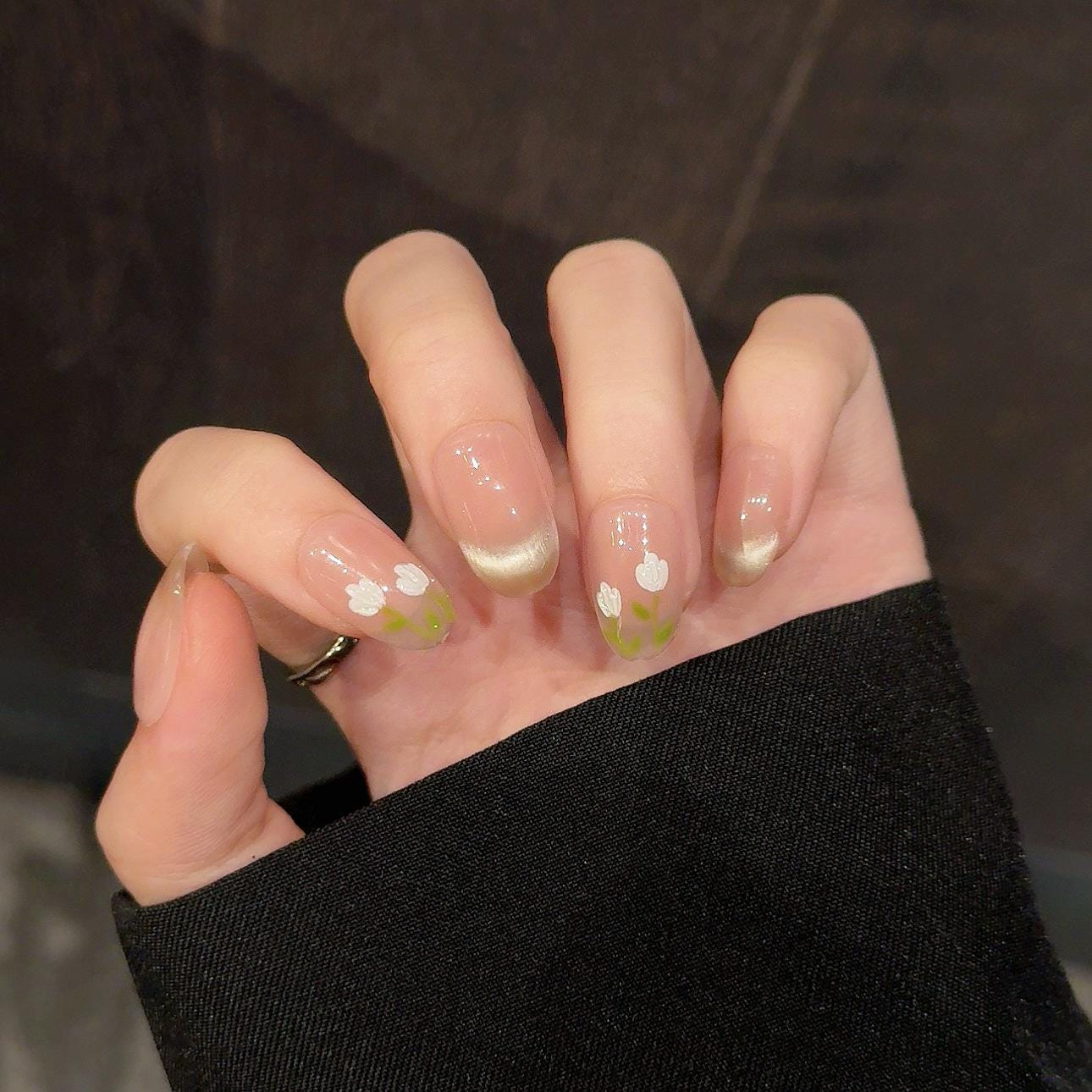 Spring Tulips Flower Nails | Cat Eye Press On Short Square Almond Shape Gel Nail Art For Floral Vibes von Etsy - LuminoraNails