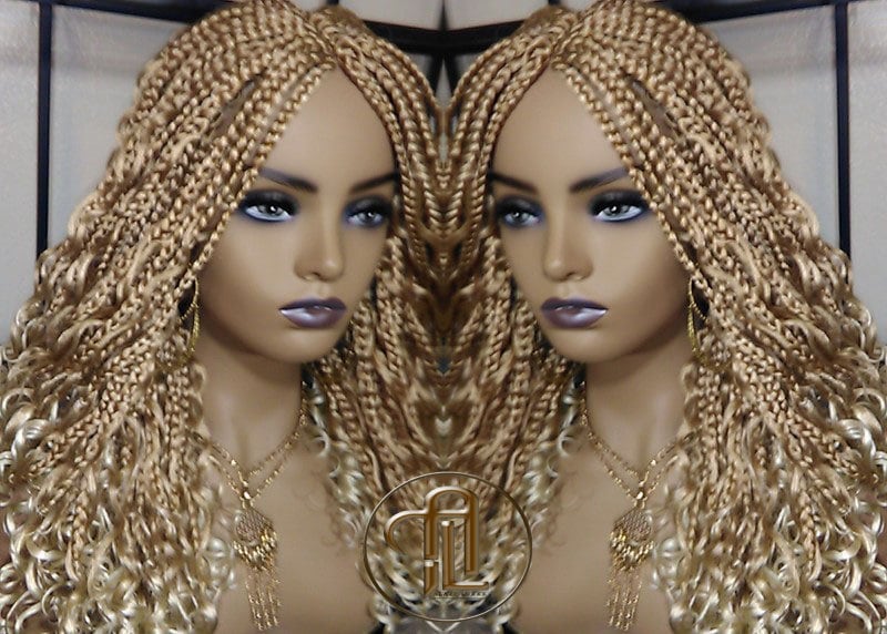 14 in Box Braid Boho Short Curly Perücke Blonde 27 613 Mix Ombre Balayage Honey Platin Für Schwarz Weiß Frauen Alopecia von Etsy - LuxxxStyleBoutique