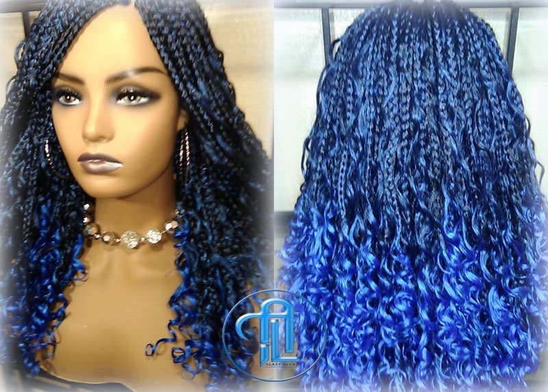 Blaue Ombre Göttinnen Borten Zopfe Meerjungfrau Lockig Lang Bedrängt Boho Zöpfe Farbverlauf Haar Kurz Curly 14/16In von Etsy - LuxxxStyleBoutique