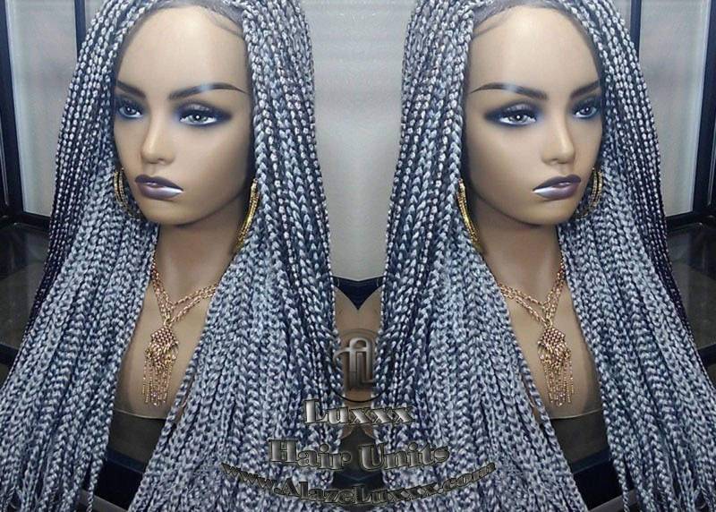 Box Braid 44 51 Perücke Grau Silber Spitze Babyhaar Sturm Lang Mittelger Gerade Kleberlos Lace Pre Stretched Flechtenhaar von Etsy - LuxxxStyleBoutique