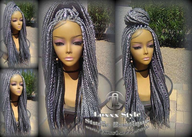 Grau Silber Spitze Baby Haar Box Braid 44 51 Perücke Storm Long Medium Glatt Kleberlos Lace Pre Stretched Flechtenhaar von Etsy - LuxxxStyleBoutique