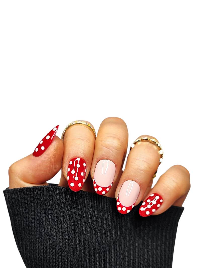 Press-On Nägel Rot Polka-Dot | Handgemachte Kunstnägel Retro Punkte Design 20Er Set von Etsy - MEVANAILS