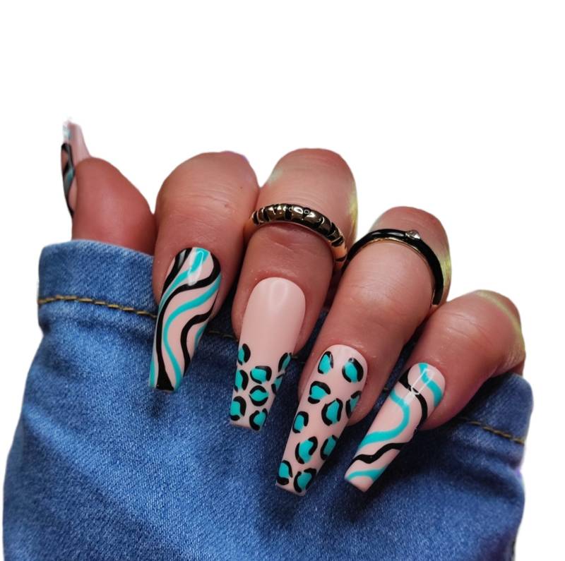 Press On Nails Türkis Leopard Press On Nails Türkis Leopard von Etsy - MEVANAILS