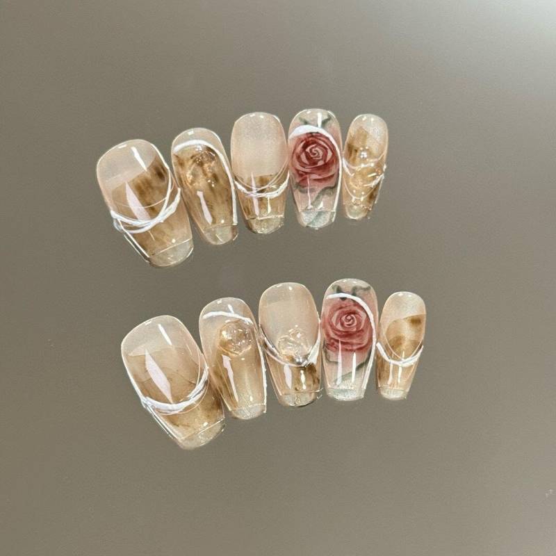 Glass Bloom Press On Nails Manicure/Reusable Medium Coffin 22mm von Etsy - MYNAILPRESS