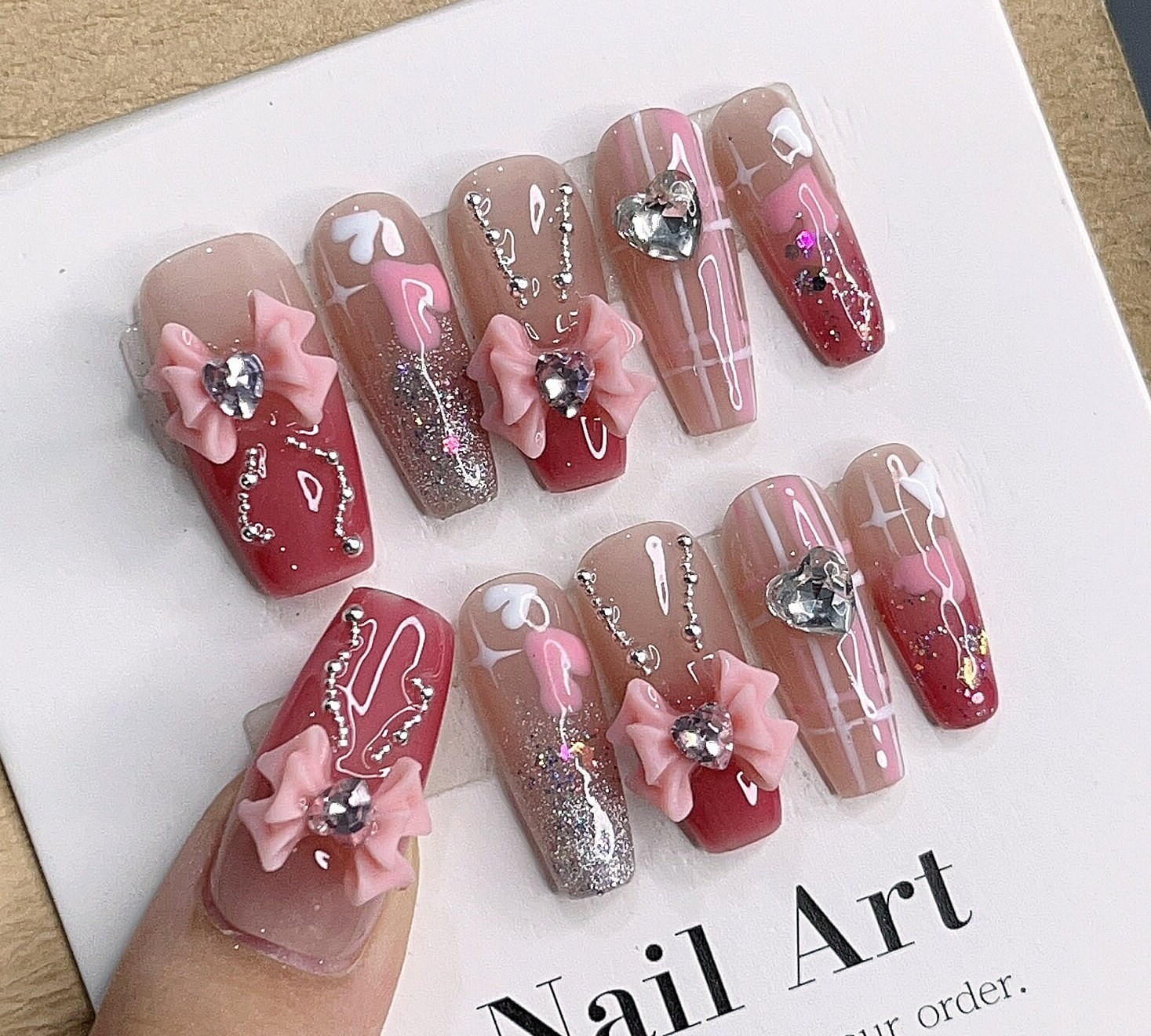 Cat Eye With Butterfly Knot Press On Nails Manicure/Reusable Long Coffin/ S Size Cat Eye With Butterfly Knot Press On Nails Manicure/Reusable Long Coffin/ S Size von Etsy - MYNAILPRESS
