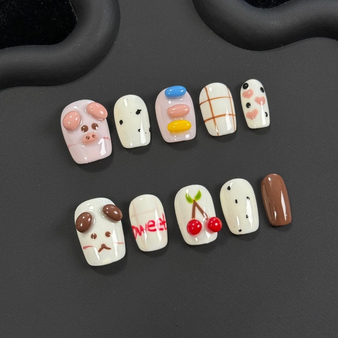 Cute Farm Animals & Sweet Treats Press On Nails Manicure/ Reusable Nails/Medium Squared Oval 18mm Cute Farm Animals & Sweet Treats Press On Nails Manicure/ Reusable Nails/Medium Squared Oval 18mm von Etsy - MYNAILPRESS