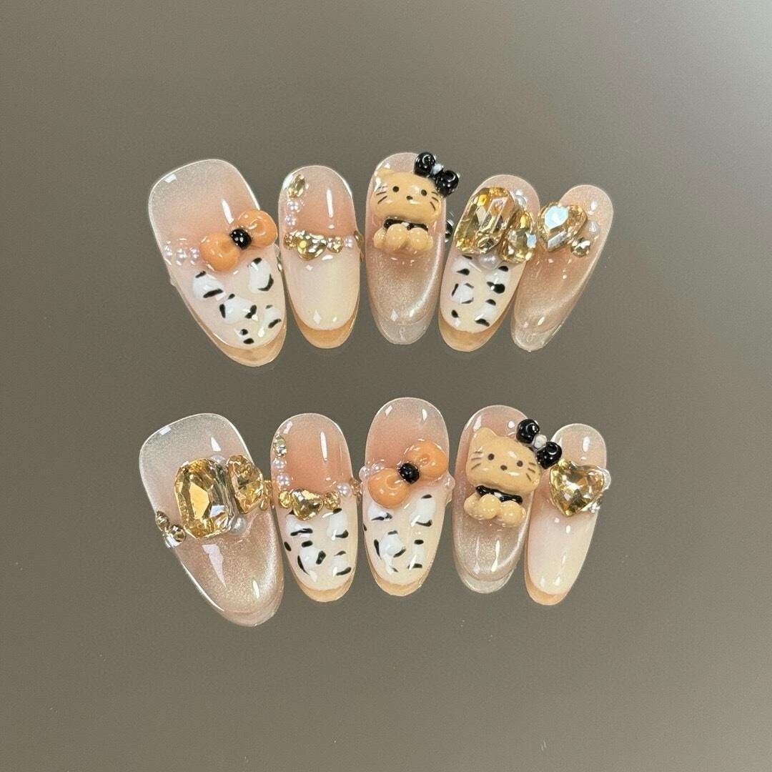 Golden Kitty Glam Press On Nails Manicure/ Reusable Nails/ Medium Stiletto 20 Mm Golden Kitty Glam Press On Nails Manicure/ Reusable Nails/ Medium Stiletto 20 Mm von Etsy - MYNAILPRESS