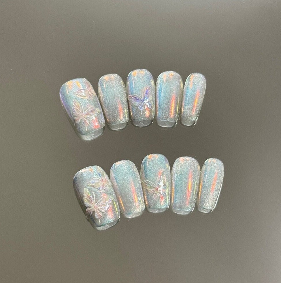 Shimmering Butterfly Garden Press On Nails Manicure/Reusable/ Medium Square 18mm Shimmering Butterfly Garden Press On Nails Manicure/Reusable/ Medium Square 18mm von Etsy - MYNAILPRESS